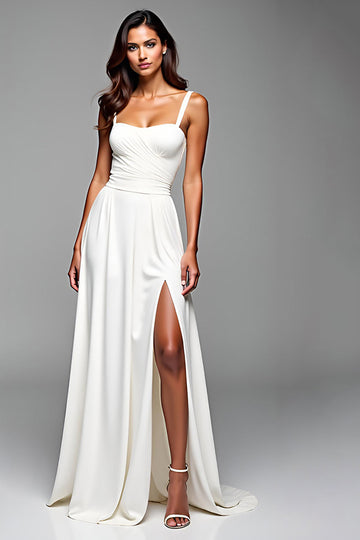 Jersey à bretelles spaghetti blanches Robe formelle trapèze